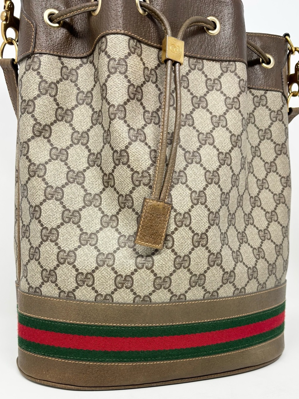 Vintage Gucci Ophidia GG Supreme Web Stripe Drawstring Bucket Bag Crossbody - Picture 4 of 16